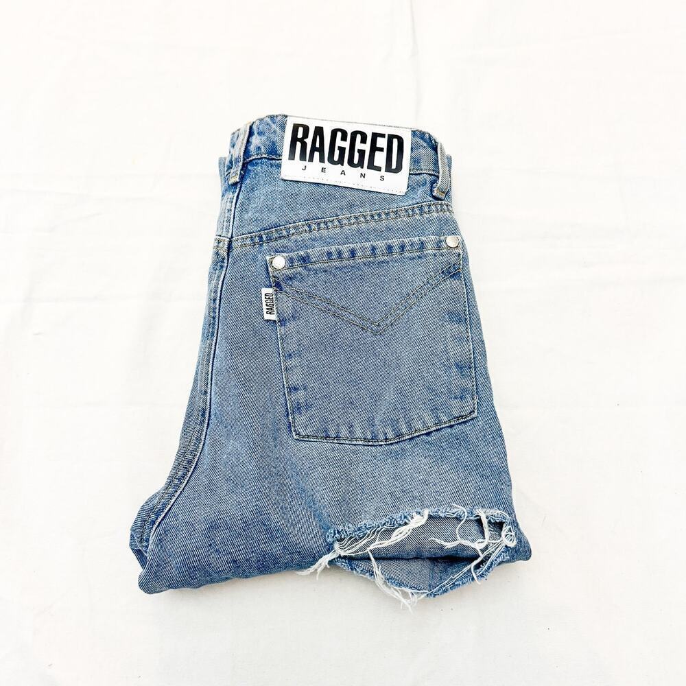 Ragged Jeans Skinny Raw Hem Cheek Ripped Light Wash Zip Fly Denim Jeans Size 24